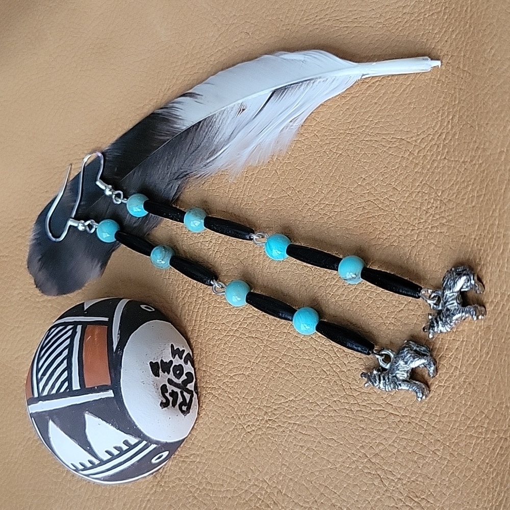 Southwestern Hairpipe Bone & Turquoise Long Dangle Earrings Western Boho Gift